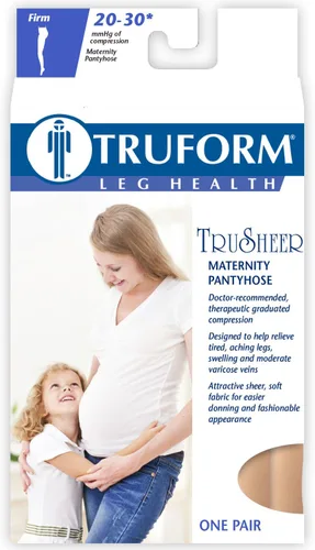 Vista 3 de Truform Sheer Pantyhose de maternidad, compresión de 20-30 mmHg, soporte de abdomen, 20 denier, beige, S