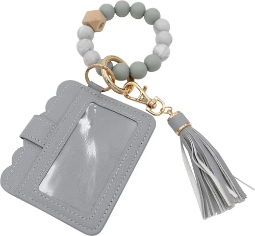 Vista 4 de Real Sic Pulsera de pulsera llavero billetera, soporte para tarjetas de crédito con cuentas de silicona, funda multifuncional de moda para tarjetas