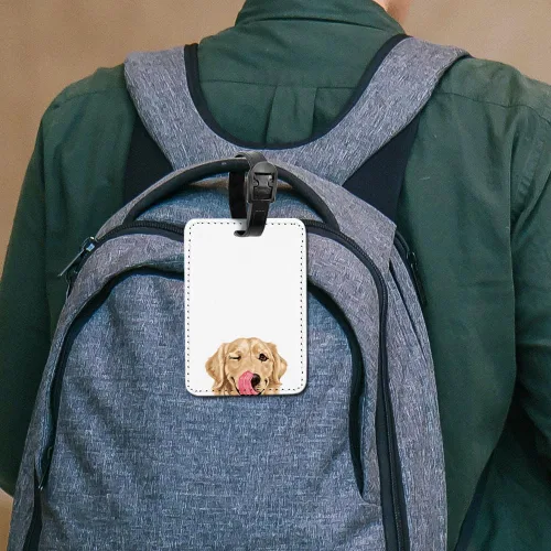 Vista 6 de WIRESTER Etiqueta de cuero PU para equipaje de equipaje de viaje - Winking Golden Retriever