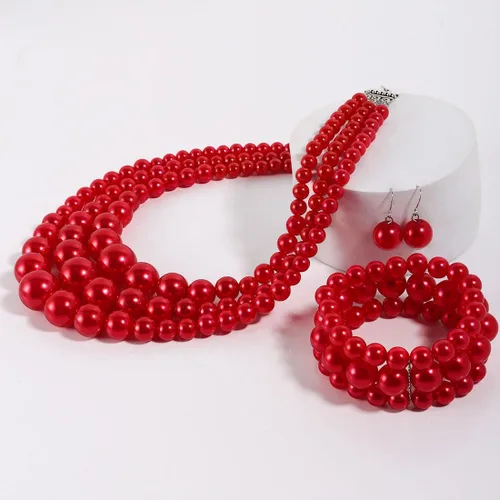 Vista 4 de KOSMOS-LI - Juego grande de collar, pulsera y aretes de perlas de 18 pulgadas