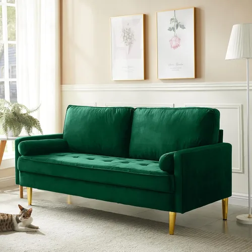 Vista 5 de Sofá Loveseat de Terciopelo, Muebles de Asientos de Amor Pequeños Modernos de Mediados de Siglo, Sofá Cómodo para Sala de Estar, Sofá Tapizado de 2