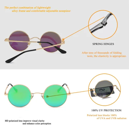 Vista 5 de HJSTES Polarized Round Sunglasses Womens Men Retro Hippie Glasses Small Circle Sunnies