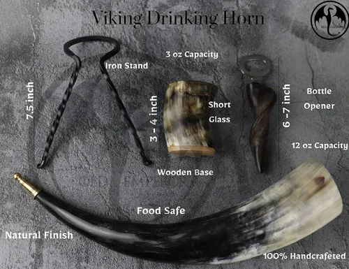 Vista 4 de Set de 4 cuernos para beber vikingos Cuerno natural hecho a mano Pulido apto para alimentos Regalo nórdico vikingo para hombres y mujeres