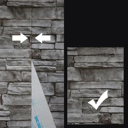 Vista 2 de Papel tapiz de ladrillo gris para despegar y pegar de 17.7 x 118 pulgadas, recién actualizado y grueso, papel tapiz de piedra 3D sintética