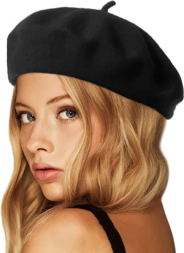 Vista 19 de Wheebo Boina de lana, color sólido, estilo francés, gorro cálido de invierno para mujeres y niñas Albaricoque