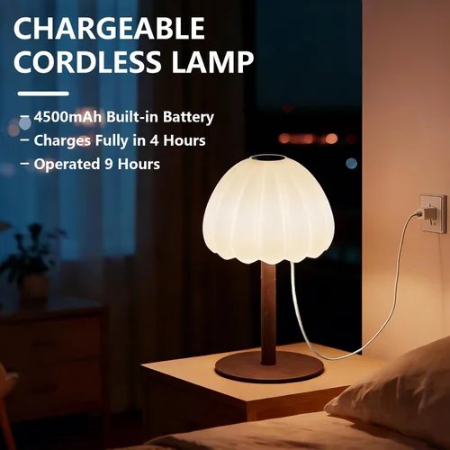 Vista 5 de Lámpara de ducha impermeable inalámbrica, IP65 recargable táctil regulable para ducha interior, 4500 mAh, funciona con pilas, lámpara de mesa a