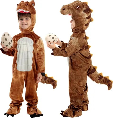 Vista 9 de Spooktacular Creations Disfraz realista de T.rex para Halloween, traje de dinosaurio con huevo Marrón