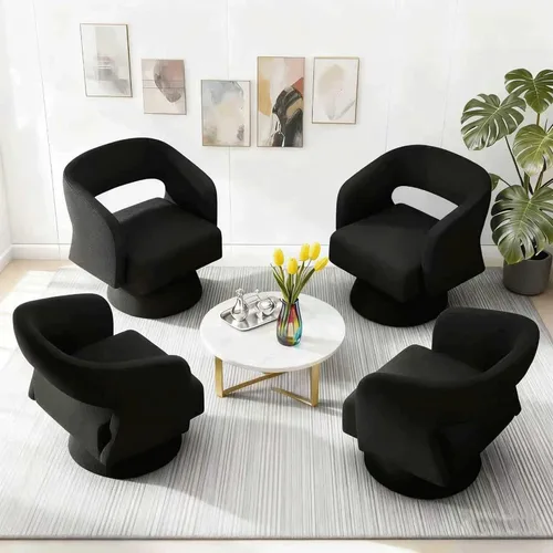 Vista 22 de ClinQ Silla giratoria de barril acento, juego de sillas redondas tapizadas de teddy extragrandes, silla de tocador moderna de lujo de 360°