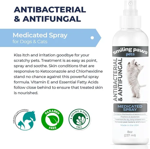 Vista 4 de Spray avanzado de chlorhexidina y ketoconazol de Smiling Paws Pets para gatos y perros, 8 oz