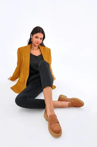 Vista 3 de Mocasines de plataforma para mujer, cómodos, de tacón grueso, sin cordones, punta redonda, para negocios, trabajo