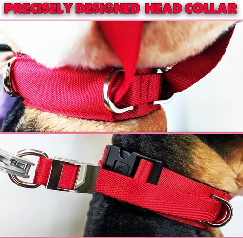Vista 3 de PetsProMax - Collar de cabeza de perro para perros tiradores y reactivos; gancho para correa de perro detrás de la cabeza te permite caminar
