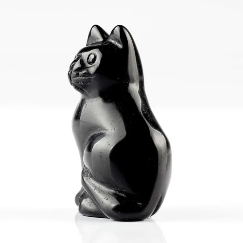 Vista 2 de Estatua grande de obsidiana negra de 2.0 pulgadas para gato, Feng Shui, manualidades, tallado, tallado, curación, reiki (obsidiana negra)