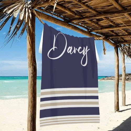 Vista 3 de Toalla de playa personalizada con nombres, toallas de playa personalizadas para adultos, mujeres y hombres, toallas de playa a rayas personalizadas
