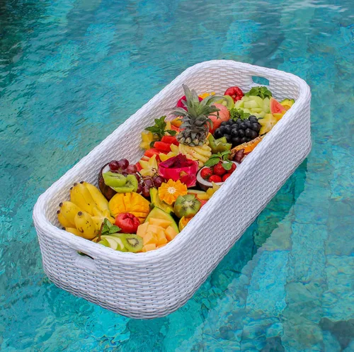 Vista 4 de Bandeja flotante para piscina, bandeja flotante para servir mesa y bar, flotadores de piscina para adultos, spas y fiestas en la piscina, bandeja