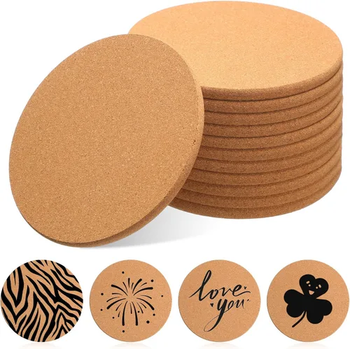 Vista 10 de Boao 6 posavasos redondos absorbentes de corcho de 4 pulgadas, posavasos de madera para plantas, para el hogar, mesa de café, comedor, mesa de madera