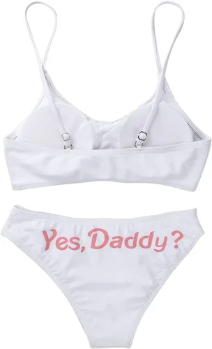 Vista 7 de YiZYiF Conjunto de lencería de 2 piezas para mujer, con brasier Yes Daddy, conjunto de lencería de anime para cosplay