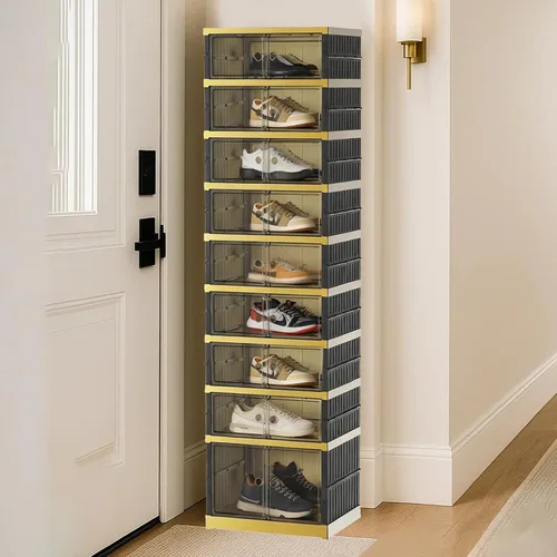 Vista 16 de SYNCVIBE Zapatero plegable de 6 niveles con estante de plástico, 12 pares de contenedores de almacenamiento de zapatos colapsables, grandes cajas