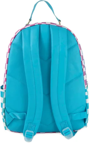 Vista 5 de Emma & Chloe Mochilas de vinilo impermeables para viajar y viajar al trabajo, Tablero de ajedrez arcoíris, Mochila casual