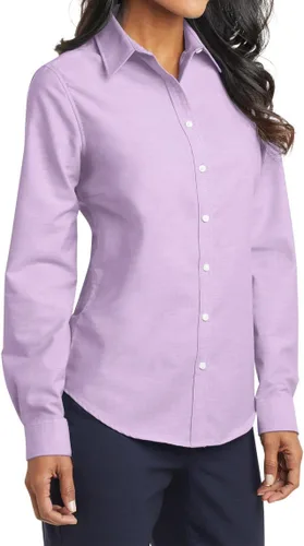 Vista 4 de Camisa de manga larga sin arrugas SuperPro Oxford con cuello abierto para mujer