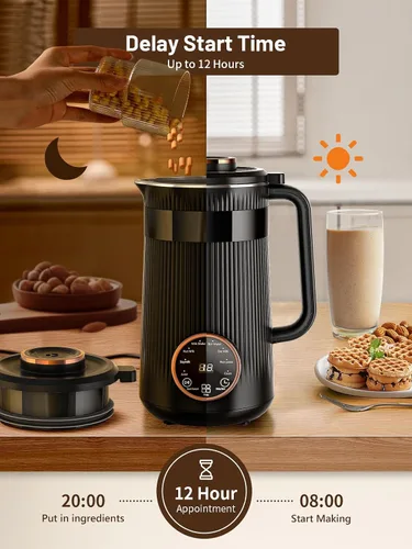 Vista 6 de Máquina para hacer leche de frutos secos, 35 oz casera de soja, almendra, avena, coco, bebidas a base de plantas y sin lácteos, máquina automática