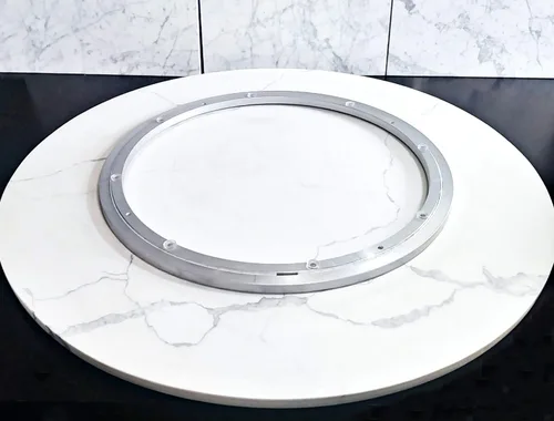 Vista 6 de Marble Quartz Lazy Susan Turntable Rotating Serving Tray Large Dining Table Centerpiece - 34 Inch