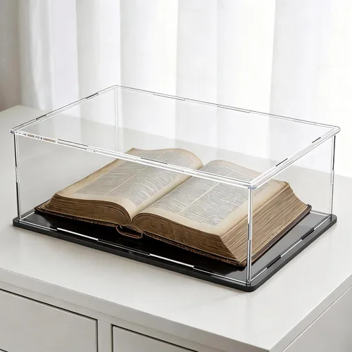 Vista 13 de Vitrina de acrílico transparente con base negra mate, vitrina premontada a prueba de polvo, caja transparente de una sola pieza para coleccionables