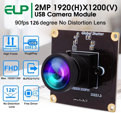 Vista 8 de ELP Global Shutter - Módulo de cámara USB de alta velocidad con lente gran angular para computadora 1080P Mini UVC USB2.0 Cámara web de marco alto