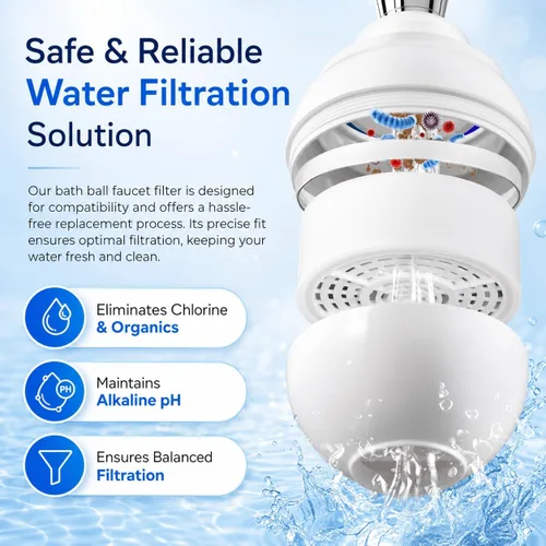 Vista 3 de Cartucho de repuesto para bola de baño Crystal Quest – Elimina el cloro, PFAS y olores – Filtro de agua fácil de instalar – Ecológico, duradero