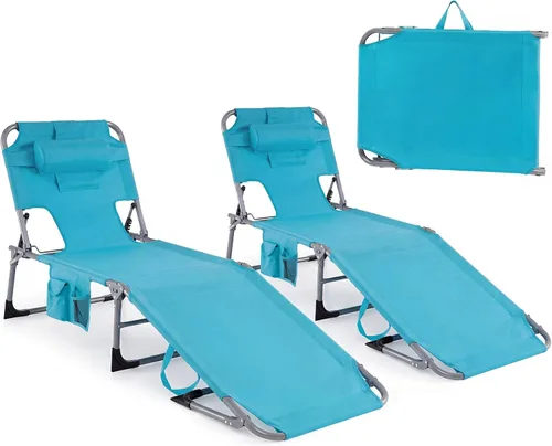 Vista 15 de Tangkula Silla de bronceado con agujero frontal, plegable y ajustable para patio, silla reclinable, para playa, tomar el sol, con bolsillo lateral