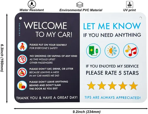 Vista 4 de NIVRANA Paquete de 2 letreros de coche Rideshare - Mejores relaciones con los clientes, calificaciones más altas y más consejos con letrero