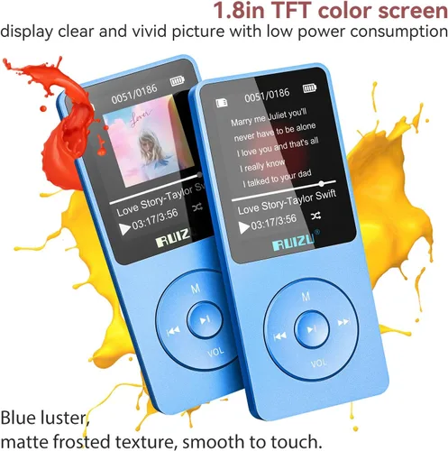 Vista 3 de RUIZU Reproductor MP3 de 64 GB con Bluetooth 5.3, peso 0.055 libras, reproductor de música portátil para niños, deportes, radio FM, grabadora