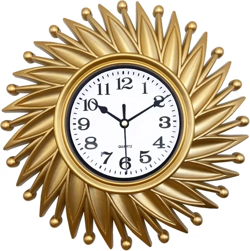 Vista 8 de Reloj de pared de cocina, reloj de pared dorado con forma de explosión de sol, funciona con pilas, reloj de pared decorativo moderno de 10 pulgadas