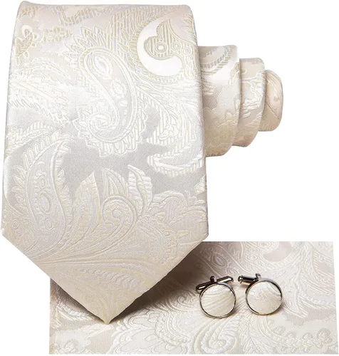 Vista 308 de Hi-Tie Corbatas de seda para hombre, diseño de cachemira a rayas, con bolsillo, gemelos cuadrados, conjunto formal de negocios