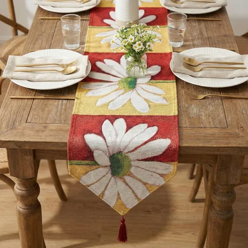 Vista 7 de Tache Home Fashion DB9046TR-13X48 - Camino de mesa con diseño de margaritas rojas y amarillas, color rojo y amarillo, 48 pulgadas
