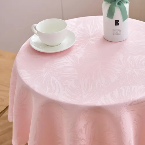 Vista 64 de Mantel Redondo Aqua Jacquard Pequeño de 40 Pulgadas, Manteles para Mesas de hasta 26" de Diámetro, Impermeable, Lavable, Sin Arrugas, Tela Suave