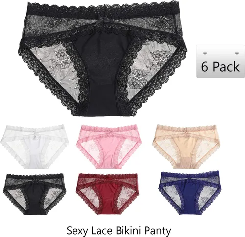 Vista 6 de LEVAO ropa interior sexy de encaje para mujer, bragas hípster, transpirables, elásticas y sin costuras, paquete con varias unidades, tipo bikini