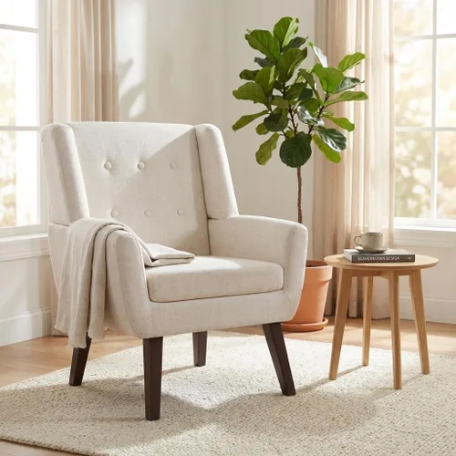 Vista 4 de HUIMO Silla de Acento para Sala de Estar, Sillón Tapizado con Botones Capitoné, Sillas de Sofá de Tela de Lino para Dormitorio, Sala de Estar, Silla