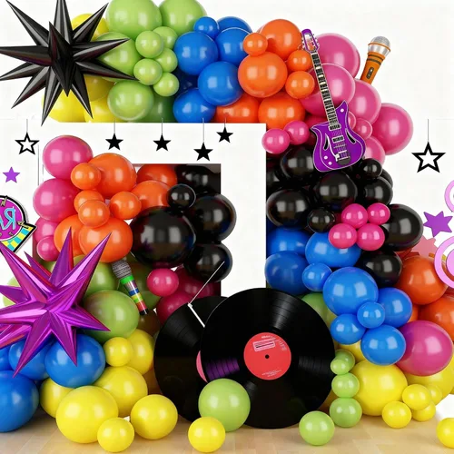 Vista 5 de Kit de Arco de Guirnalda de Globos para Fiesta de los 90 y 80, Decoraciones Temáticas de Fiesta de los 90 y 80 con Globos de Estrella de Follaje
