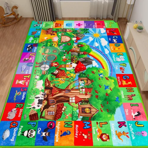 Vista 16 de ABC Alfombra para Niños para Sala de Juegos 59"×39.4" Tapete de Juego para Bebé Alfombra del Alfabeto Alfombra de Animales Números Formas Alfombra