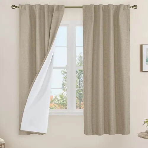 Vista 176 de LAMIT Cortinas opacas cortas de lino de 30 pulgadas para ventanas de cocina sobre el fregadero, cortinas de café texturizadas de lino marfil