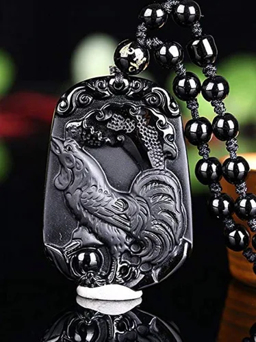 Vista 3 de Collar de animales de zodiaco chino con cuentas de obsidiana natural con cadena de cuentas ajustable Obsidiana Obsidiana