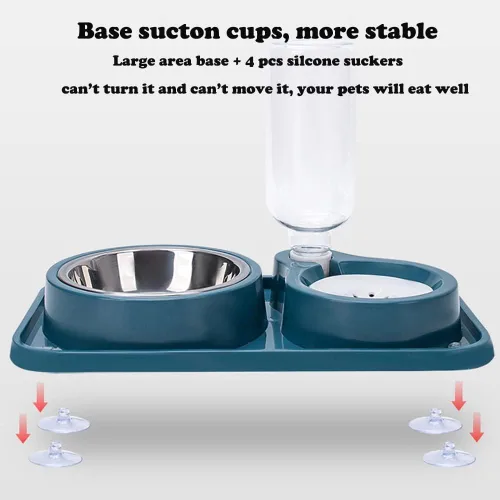 Vista 3 de Love Dream Cuencos dobles para perros y gatos, juego de cuencos de agua y alimentos 2 en 1 con dispensador automático de agua por gravedad, tazón
