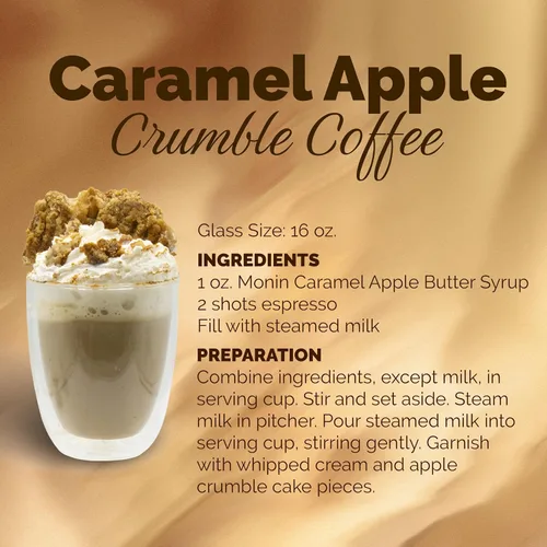 Vista 5 de Monin - Jarabe de mantequilla de manzana con caramelo, sabor a caramelo mantecoso y manzana cocida, sabores naturales, ideal para lattes calientes