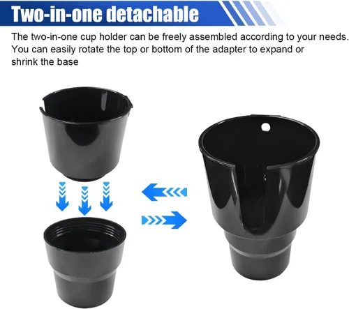 Vista 5 de Extensor de portavasos de automóvil 2 en 1, adaptador de soporte de bebida automotriz con base, soporte multifuncional para vasos de vehículo