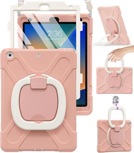 Vista 15 de BRAECN Funda para iPad de 9ª/8ª/7ª generación, resistente funda de silicona apta para niños con soporte plegable/asa para lápices, correa de hombro