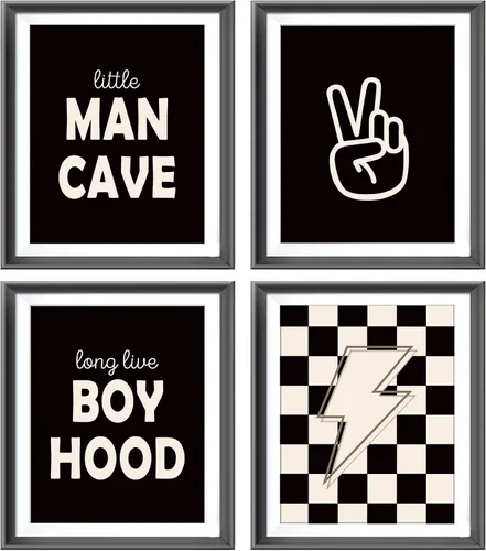 Vista 9 de Pósters Retro de Cueva del Hombrecito Preppy a Cuadros Rayo Signo de Paz Larga Vida a la Niñez para Habitación de Niño Adolescente Decoración