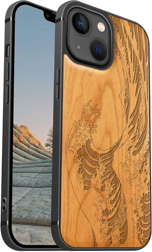 Vista 14 de Carveit Funda magnética de madera para iPhone 13 [madera natural y TPU suave] Funda protectora de madera única y elegante a prueba de golpes