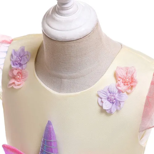 Vista 5 de Eledobby Disfraz de unicornio para niñas, ropa de vestir de princesa de cumpleaños, trajes de Halloween, fiesta de Navidad, vestido de tutú arcoíris