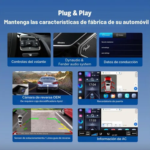 Vista 4 de Eonon Android 14 Estéreo de auto para Volkswagen Golf Passat SEAT Skoda, Unidad principal táctil CarPlay Android Auto de 9'' con DSP, Bluetooth