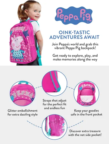 Vista 6 de Peppa Pig Mochila Mochilas para niñas Mochila escolar para niños Rosa/Rebel Fun.